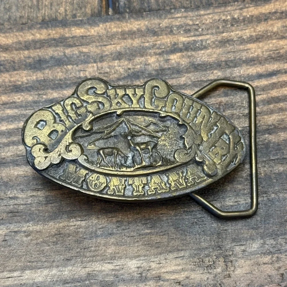 Montana Big Sky Country Brass Belt Buckle ‎ VTG USA 1976 Adezy Denver Brassworks